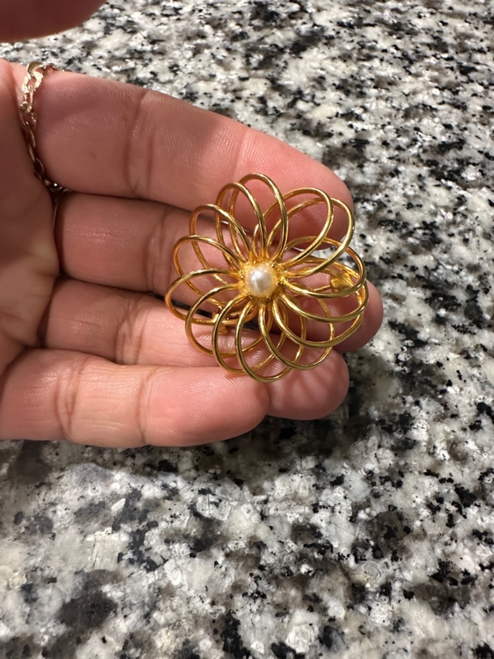 Gold Flower Pearl Center Brooch - Women's Jewelry